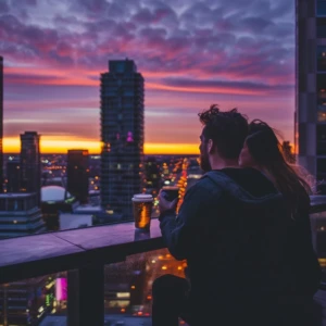 sunset cityscape view stockcake